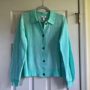 Denim & Co. Button Front Long Sleeve Cardigan Bright Mint Green SZ L